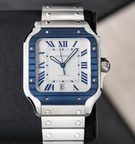 Cartier, Strap Watch, Santos De Cartier UNWORN Large Blue PVD Bezel Steel Automatic WSSA0047 photo review